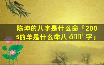 陈坤的八字是什么命「2003的羊是什么命八 🌹 字」